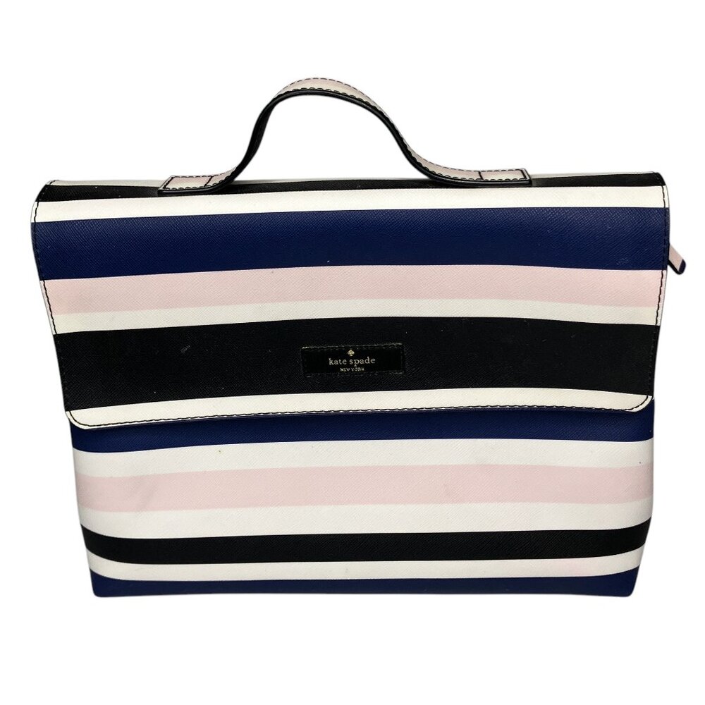 Kate Spade Lita Laurel Way‎ Cruise Stripe Black Pink Navy Trifold Cosmetic Bag